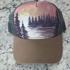 NWOT Unisex Nature Sunset Forest Trucker Hat, Snap Back- Wolf Org